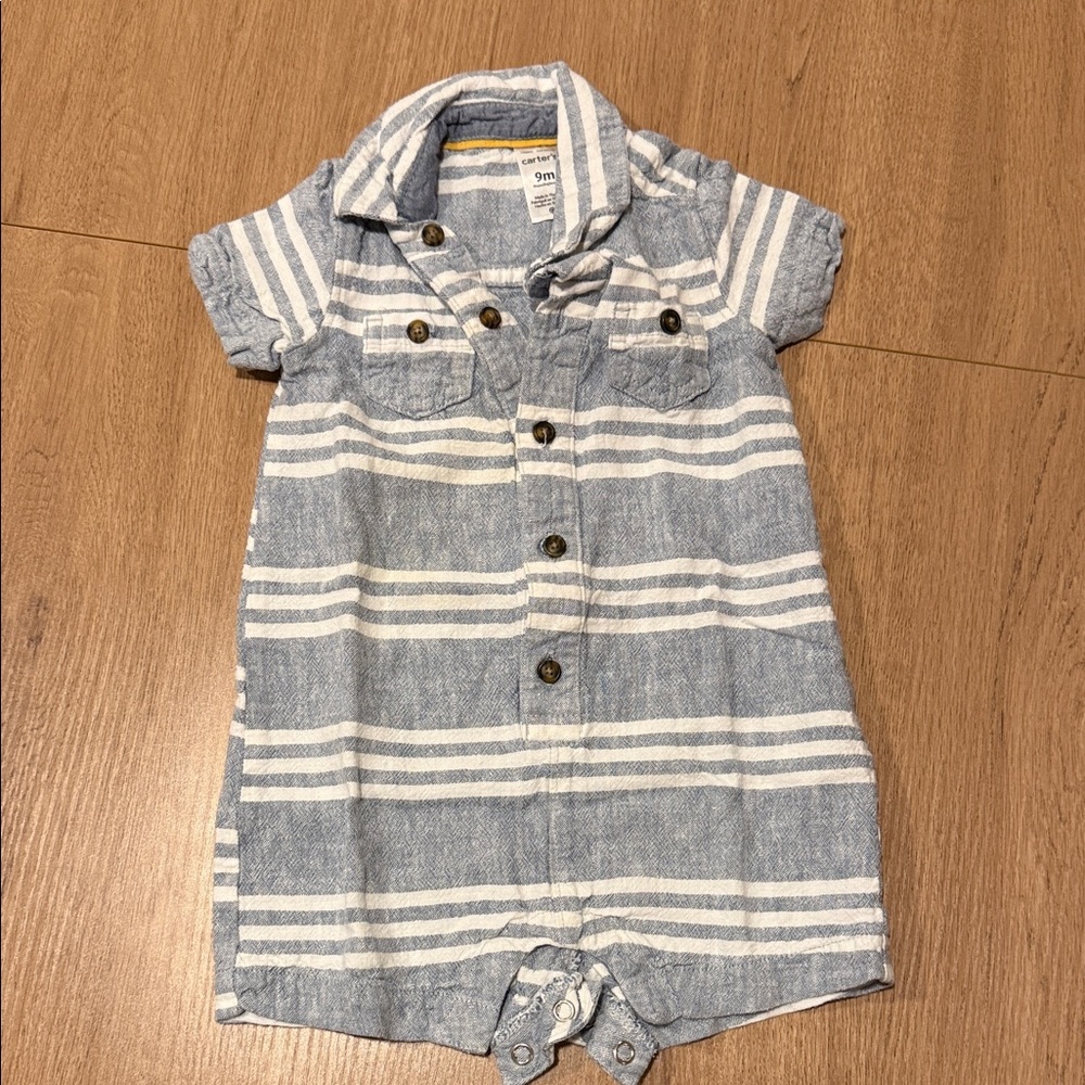 Carter's Denim Blue and White Baby Romper